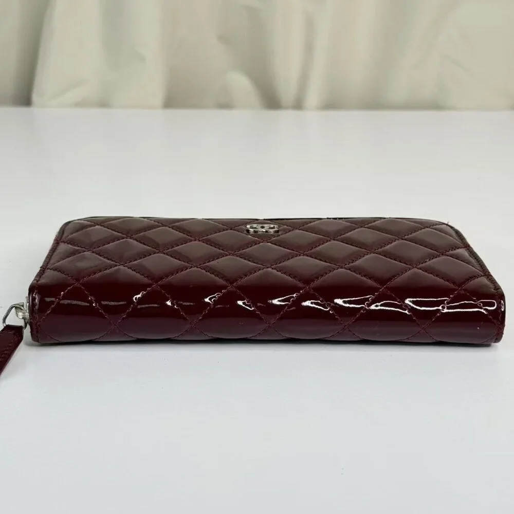 Chanel Burgundy Patent Leather Wallet with Classic Quilted Design